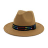 Wide Brim Felt Fedora Hat with Multicolored Striped Band