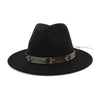 Flat Brim Wool Felt Fedora Hat with Rivets on Belt Hatband
