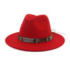 Flat Brim Wool Felt Fedora Hat with Rivets on Belt Hatband