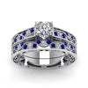 Blue & Silver Wedding Ring Set - Heart Shaped Zirconia and Blue Inlay Tungsten Band