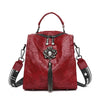 Gem Stud & Tassel PU Leather Travel Backpack & Shoulder Bag