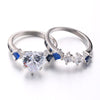 His & Hers Matching Ring Set - Blue Wedding Band and Heart Zirconia Rings