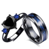 Black & Blue Celtic Dragon and Black Heart Cubic Zirconia Wedding Ring Set