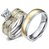Silver & Gold Tungsten and Rhinestones Zircon Wedding Ring Set