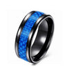 8mm Blue Carbon Fiber Inlay & Blue and Black Claddagh Zirconia Wedding Bands Set