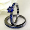 His & Hers Wedding Ring Set - Blue Zirconia and Celtic Dragon Wedding Engagement Bands