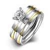 Silver & Gold Tungsten Carbide and Zirconia Wedding Engagement Ring Set