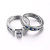 His & Hers Matching Ring Set - Zirconia and Blue & Black Inlay Tungsten Carbide