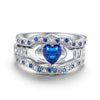 Blue & Silver Celtic Dragon Inlay and Blue Claddagh Zirconia Wedding Rings Set