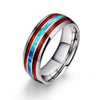 Opal & Koa Wood Inlay Tungsten Carbide Band and White & Red Zircon Wedding Ring Set