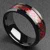 Red King & Queen Wedding Ring Set - Large Cubic Zirconia and Celtic Dragon Inlay Bands