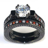 Red King & Queen Wedding Ring Set - Large Cubic Zirconia and Celtic Dragon Inlay Bands