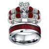 Heart Shaped Zirconia Red and White Rhinestones Wooden Wedding, Engagement Ring Set