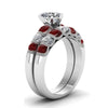 Heart Shaped Zirconia Red and White Rhinestones Wooden Wedding, Engagement Ring Set