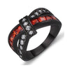 Black & Red Celtic Dragon Inlay and Bow White & Red Zirconia Wedding Ring Set
