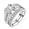 Polished Tungsten Carbide Band and Cubic Zirconia Wedding Ring Set