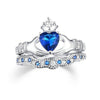 Cubic Zirconia Blue Tungsten Carbide Band and Blue Claddagh Zirconia Wedding Ring Set