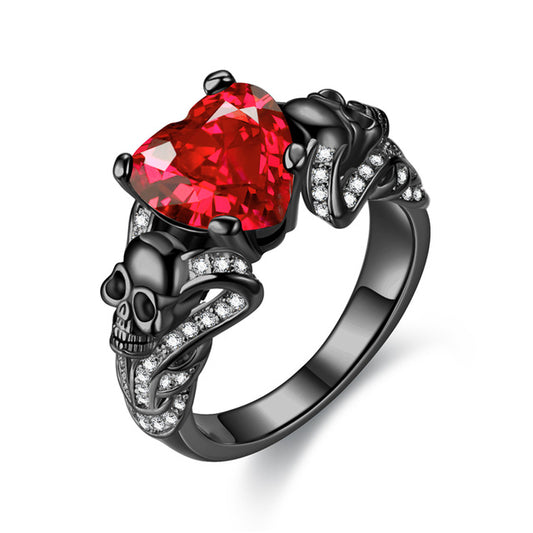 Punk Skull & Crystal Heart Cubic Zirconia Wedding Ring