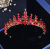 Gold Red Crystal and Rhinestone Tiara, Necklace & Earrings Baroque Vintage Jewelry Set