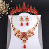 Gold Red Crystal and Rhinestone Tiara, Necklace & Earrings Baroque Vintage Jewelry Set