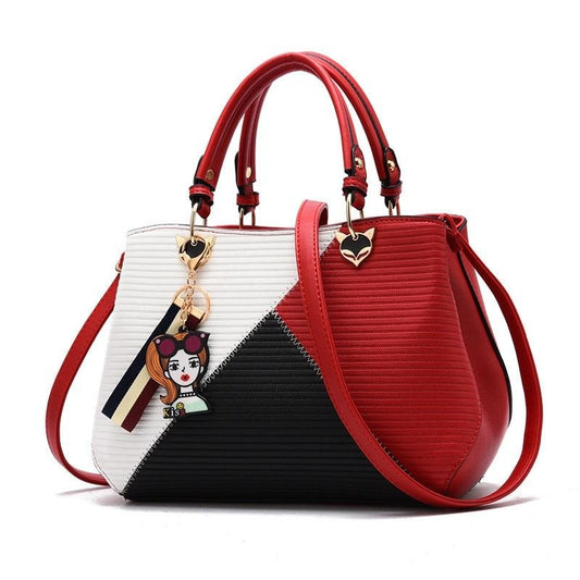 Small Thread Patchwork PU Leather Tote Handbag & Shoulder Bag