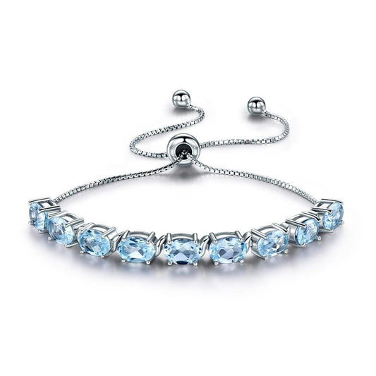 Natural Sky Blue Topaz Venetian Link 925 Sterling Silver Adjustable Bracelet