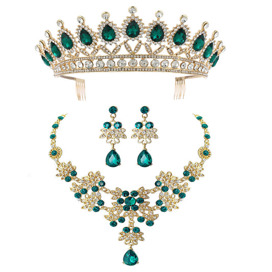 Crystal Tiara, Necklace & Earrings Baroque Wedding Jewelry Set