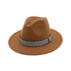 Wool Felt Fedora Hat with Plaid Ribbon Decor