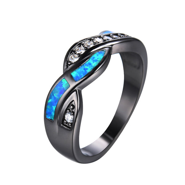 Opal & Cubic Zirconia Crisscross Black Gold-Filled Engagement Ring