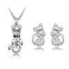 Austrian Crystal Cat Necklace & Earrings Jewelry Set