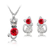 Austrian Crystal Cat Necklace & Earrings Jewelry Set