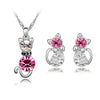 Austrian Crystal Cat Necklace & Earrings Jewelry Set