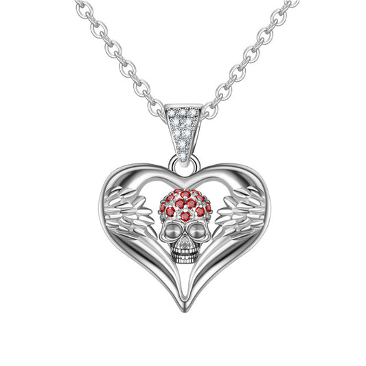 Angel Heart Cubic Zirconia Skull Fashion Necklace