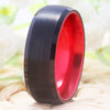 Brushed Matte Black & Red Tungsten Carbide Wedding Band