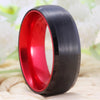 Brushed Matte Black & Red Tungsten Carbide Wedding Band