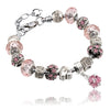 Crystal Silver Heart, Crown & Flower Charm Bracelet