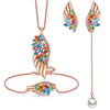 Rose Gold & Colorful Crystal Peacock Wings Necklace, Bracelet & Earrings Jewelry Set