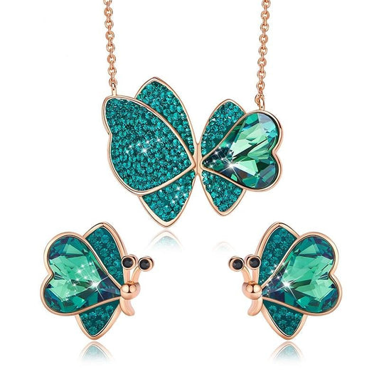 Crystal Butterfly Necklace & Earrings Jewelry Set