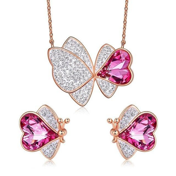 Crystal Butterfly Necklace & Earrings Jewelry Set