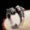 Gothic Two Tiger Heads 925 Sterling Silver Vintage Ring