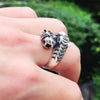 Gothic Two Tiger Heads 925 Sterling Silver Vintage Ring