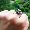 Gothic Two Tiger Heads 925 Sterling Silver Vintage Ring
