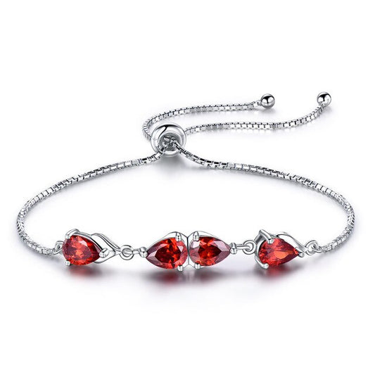 Garnet Venetian Link 925 Sterling Silver Adjustable Bracelet