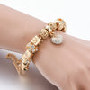 Crystal Heart Charm & Gold Beads Fashion Bracelet
