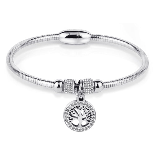 Stainless Steel Hollow Tree Crystal Charm Magnetic Bracelet or Bangle