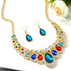 Peafowl Crystal & Gold Necklace & Earrings Jewelry Set