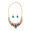 Peafowl Crystal & Gold Necklace & Earrings Jewelry Set