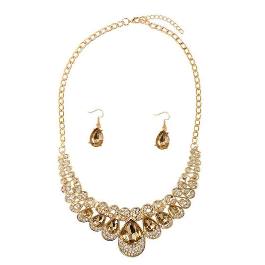 Peafowl Crystal & Gold Necklace & Earrings Jewelry Set