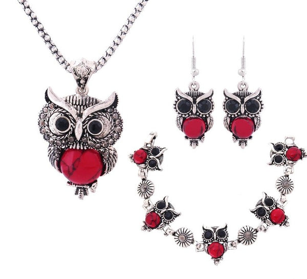 Boho Owl Necklace, Bracelet & Earrings Wedding Party Jewelry Set