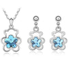 Crystal Flower and Bear Necklace & Earrings Jewelry Set